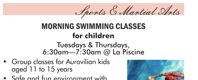 MORNING SWIMMING CLASSES for children