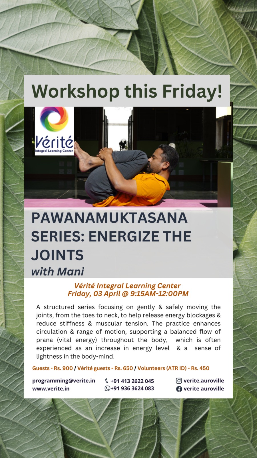 *Pawanamuktasana Series: Energize the Joints* with *Mani* 🗓️ Fri 3rd Apr 2026 🕒 9:15 am to ...