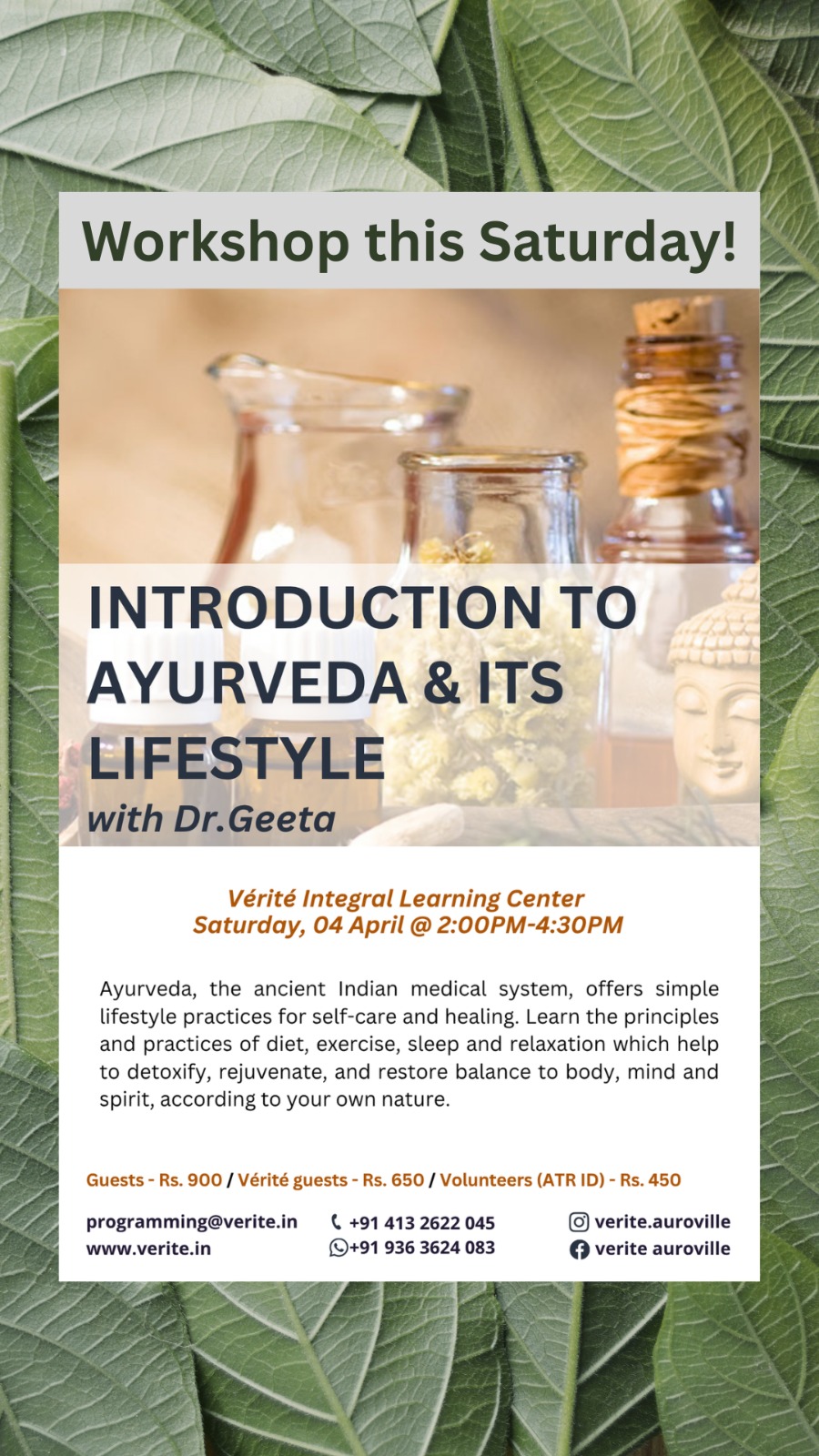 *Introduction to Ayurveda & its Lifestyle* with *Dr.Geeta* 🗓️ Sat 4th Apr 2026 🕒 2:00 to 4:...