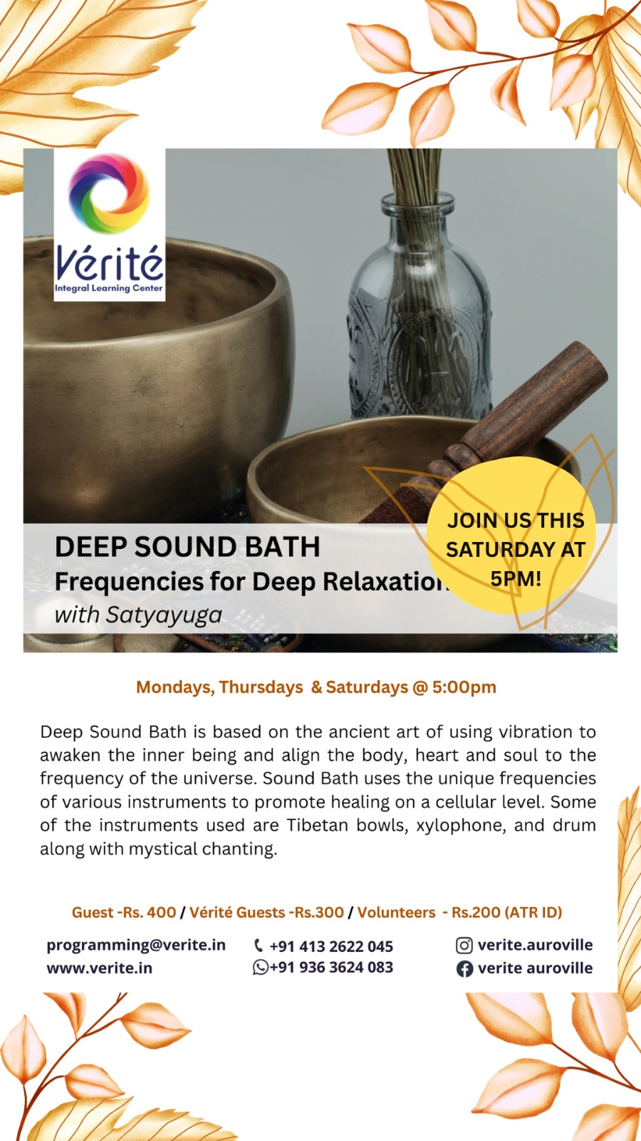 *Deep Sound Bath* Relax & Recharge 🌷 Find your calm through sound *with Satyayuga* 🗓️ Sat 4...