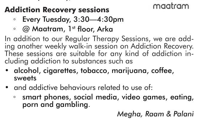Addiction Recovery sessions
